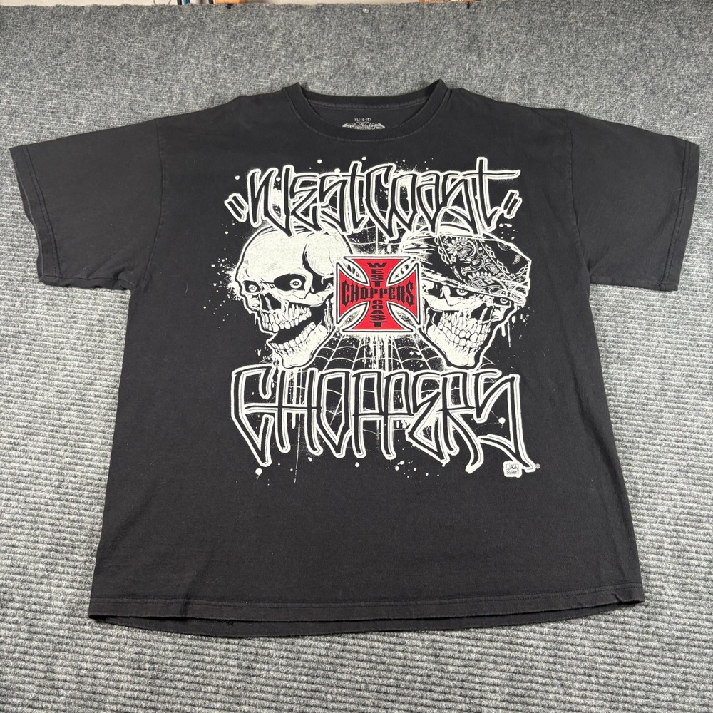 West Coast Choppers Mens XL Black Graphic T-Shirt Skulls Iron Cross 2006 Vintage